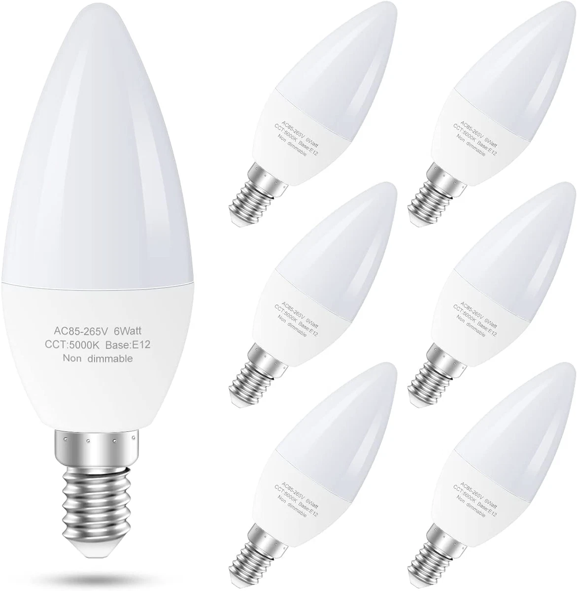 6 Pack E12 LED Ceiling Fan Light Bulbs 60 Watts Equivalent