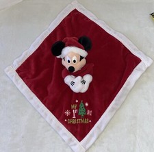 Disney Baby Mickey Mouse My 1st Christmas Plush Blanket Red White Velour Lovey