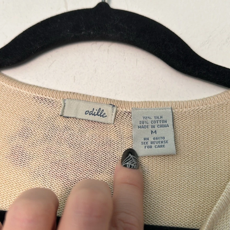 Anthropologie Odille Silk & Cotton Blend Ivory and Red Cardigan Size Medium - Изображение 4 из 4