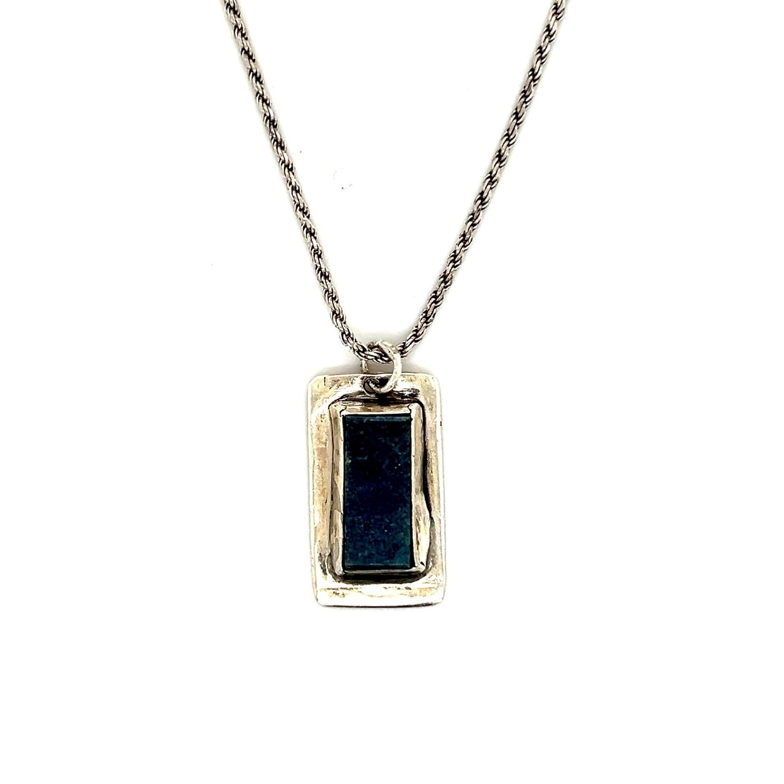 Rectangular Blue Stone Silver Necklace - image 1