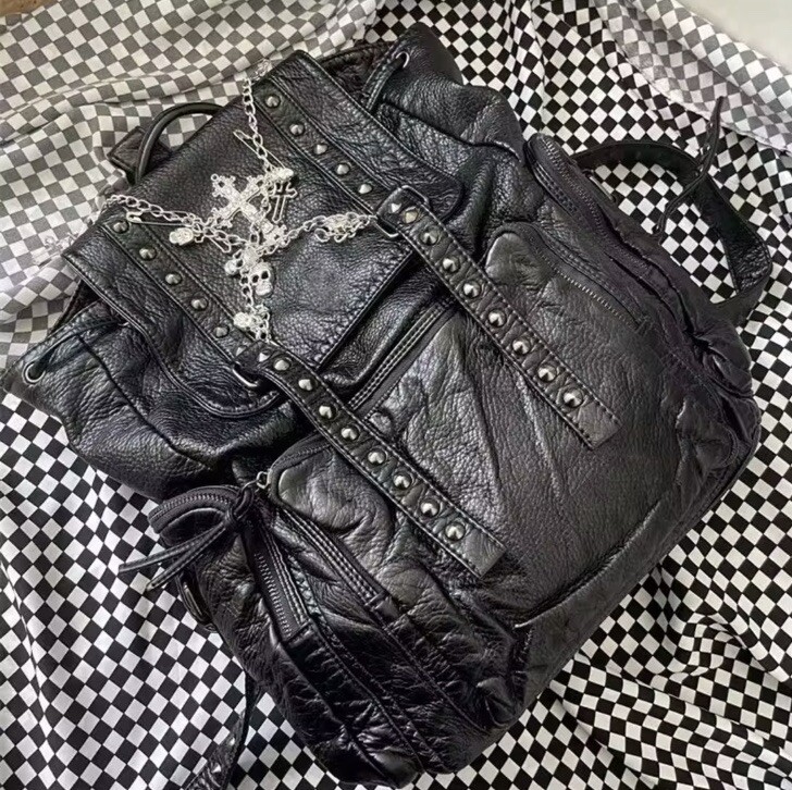 GOTH BACKPACK CROSS SKULLS SILVER HARDWARE CHAINS STUDS