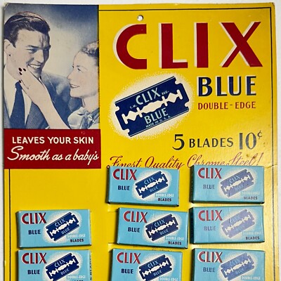 1940s Clix Blue Double Edge Safety Razor Complete Display Straight Razor Blades