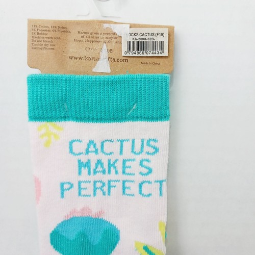 Women Boy Sock Crew Karma Cactus Makes Perfect Practice Blue Pink Cotton NWT NEW - Picture 7 of 9