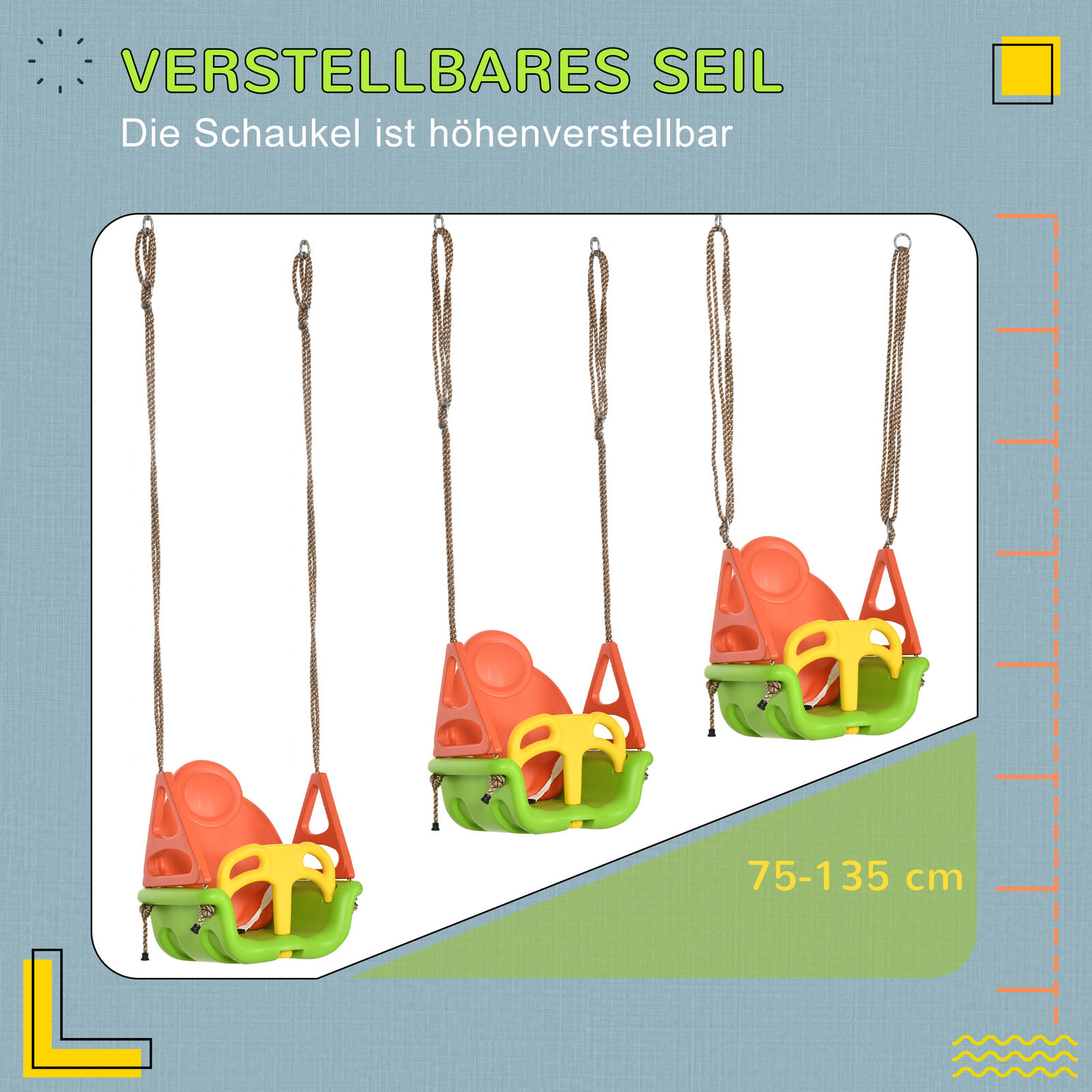 3-in-1 Babyschaukel, Kinderschaukel mit verstellbarem Seil, Schaukelsitz, Grün