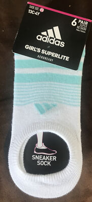 Adidas Superlite Girl s Med Socks  6 PAIR No Show Aeroready Multi Color NWT