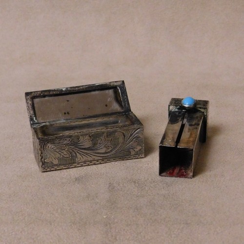 Vintage Sterling Silver and Turquoise Lipstick Holder with Mirror + - Picture 5 of 5