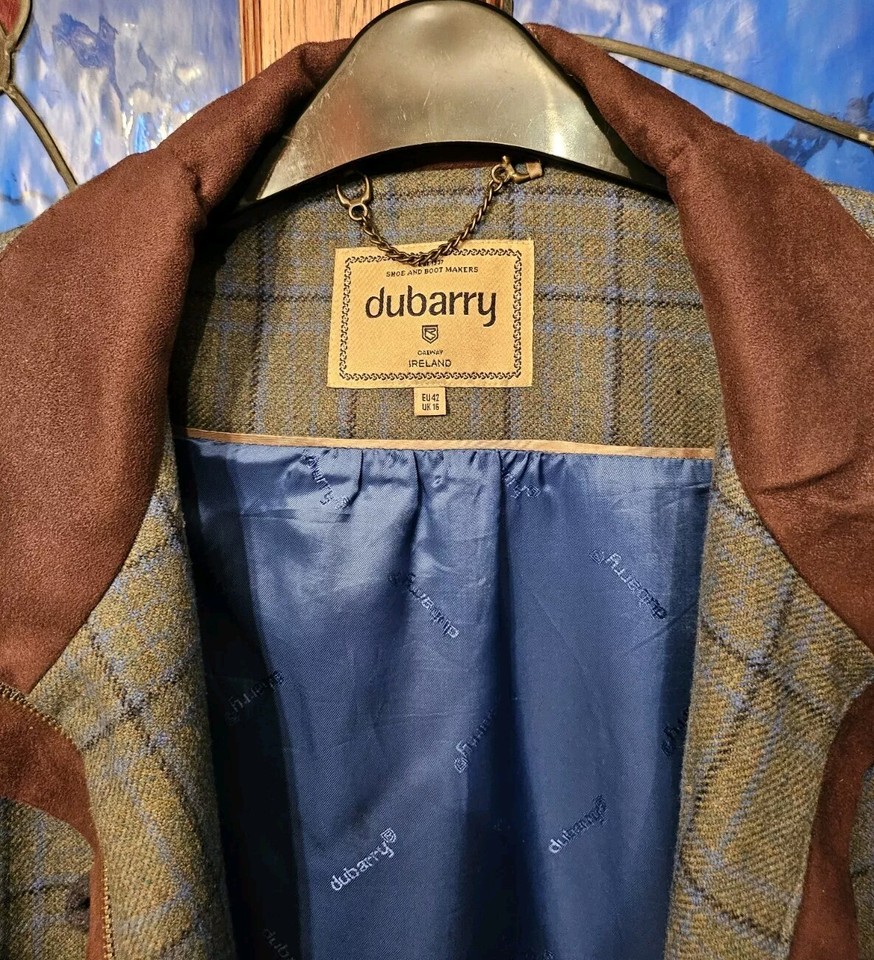Dubarry Willow Tweed Jacket Womens 16 Blue Green Check Country Sports