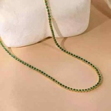 12Ct Lab Created Green Emerald Women'sTennis Necklace 14k Yellow Gold Plated 18"