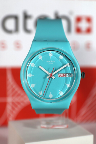 New Swiss Swatch Originals Venice Beach Blue Day-Date Silicone Watch GL700 34MM - 第 1/8 張圖片