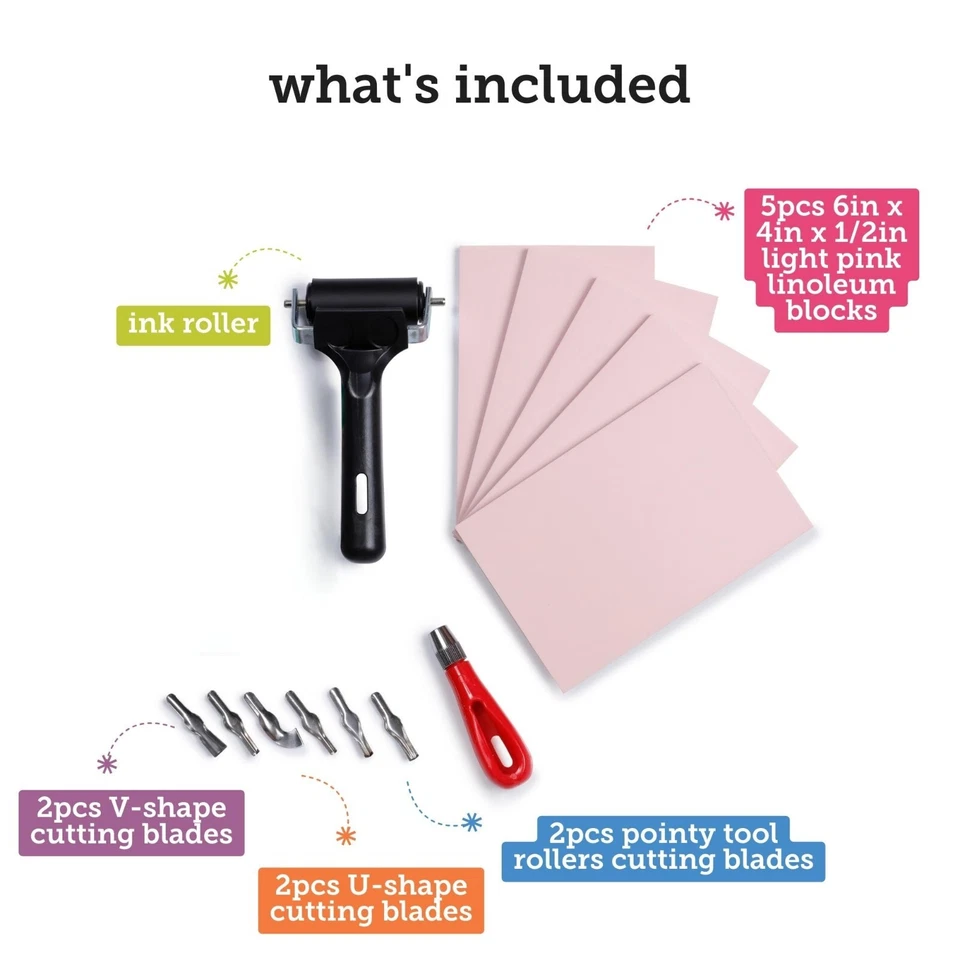 Набор резиновых штампов Incraftables (5 шт.). Комплект линолеумных блоков с режущими лезвиями - Изображение 2 из 4