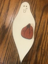 Country GHOST with Pumpkin Halloween Fall Wooden Handmade Primitive New