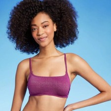 Shade Shore Square Neck Underwire Bikini Top Womens 34B Removable Pads Purple