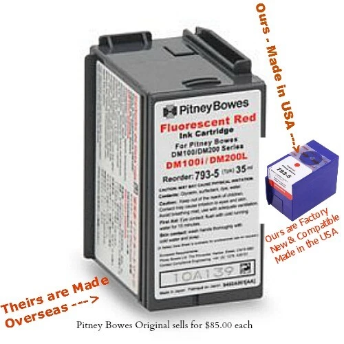 Tinta roja Pitney Bowes® equivalente OEM 793-5 DM100, DM100i, DM200L, P700 postal Foto 4 de 4