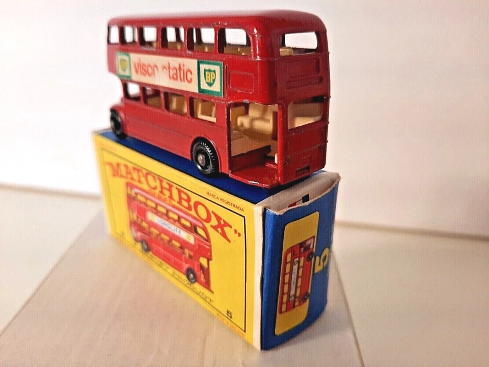 Matchbox/Lesney RW 5d London Bus "CREME INTERIOR+VISCO STATIC"1965rar mit E3 OVP - Bild 4 von 4