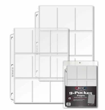 Pack of 20 BCW 9 Pocket Album Pages For 3 Ring Binder Hold Baseball Gaming Cards