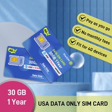 4G LTE SIM Card 30GB 12-Month USA Network for AT T, T-Mobile, Verizon
