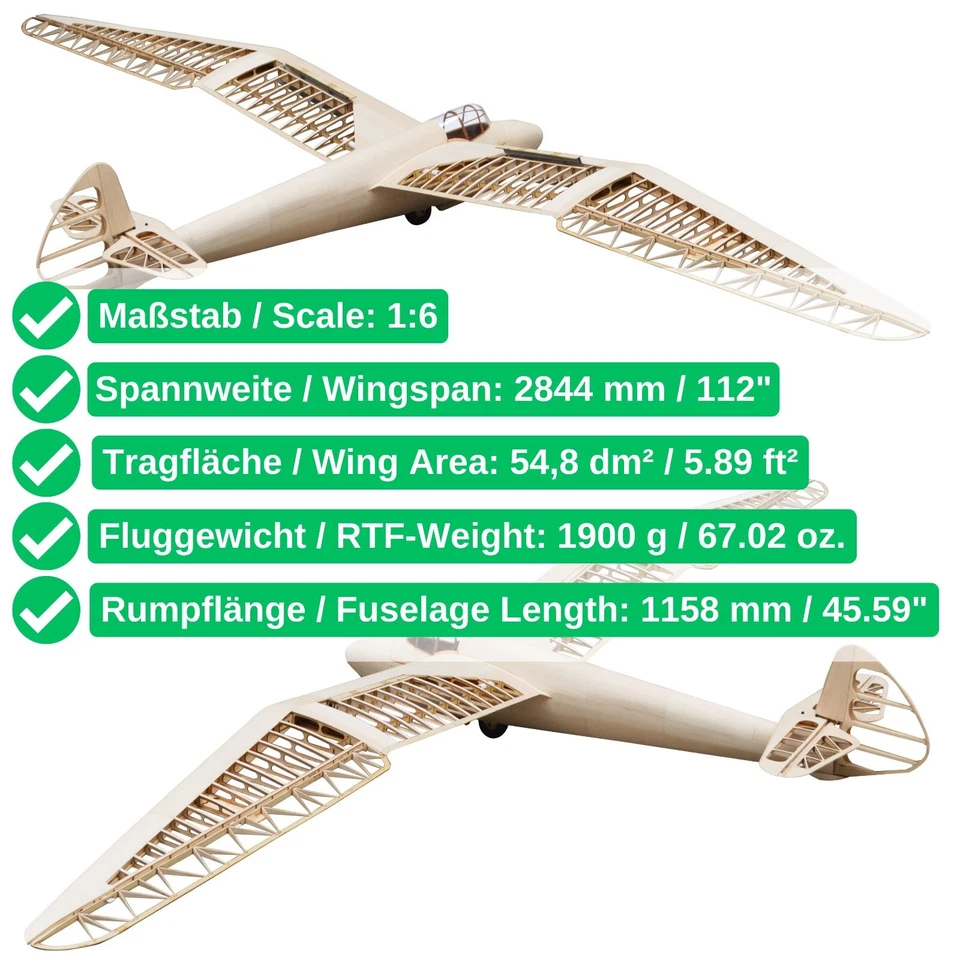Minimoa Flugzeugmodell Holzbausatz 2844mm Gleiter Segler Bausatz KIT Baukasten - Bild 2 von 4