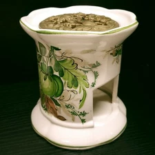 Vintage Ceramic Candle Holder Fruits Tomatos Vine Metal Cover Japan