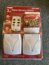 Prime Indoor Wireless Outlets w/ Remote Control 3 Pack #0357408 *open Box*