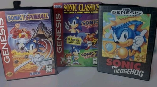 Lot Of 3 VINTAGE SEGA GENESIS GAME 1991-96-97 SONIC HEDGEHOG, Spinball, Classics