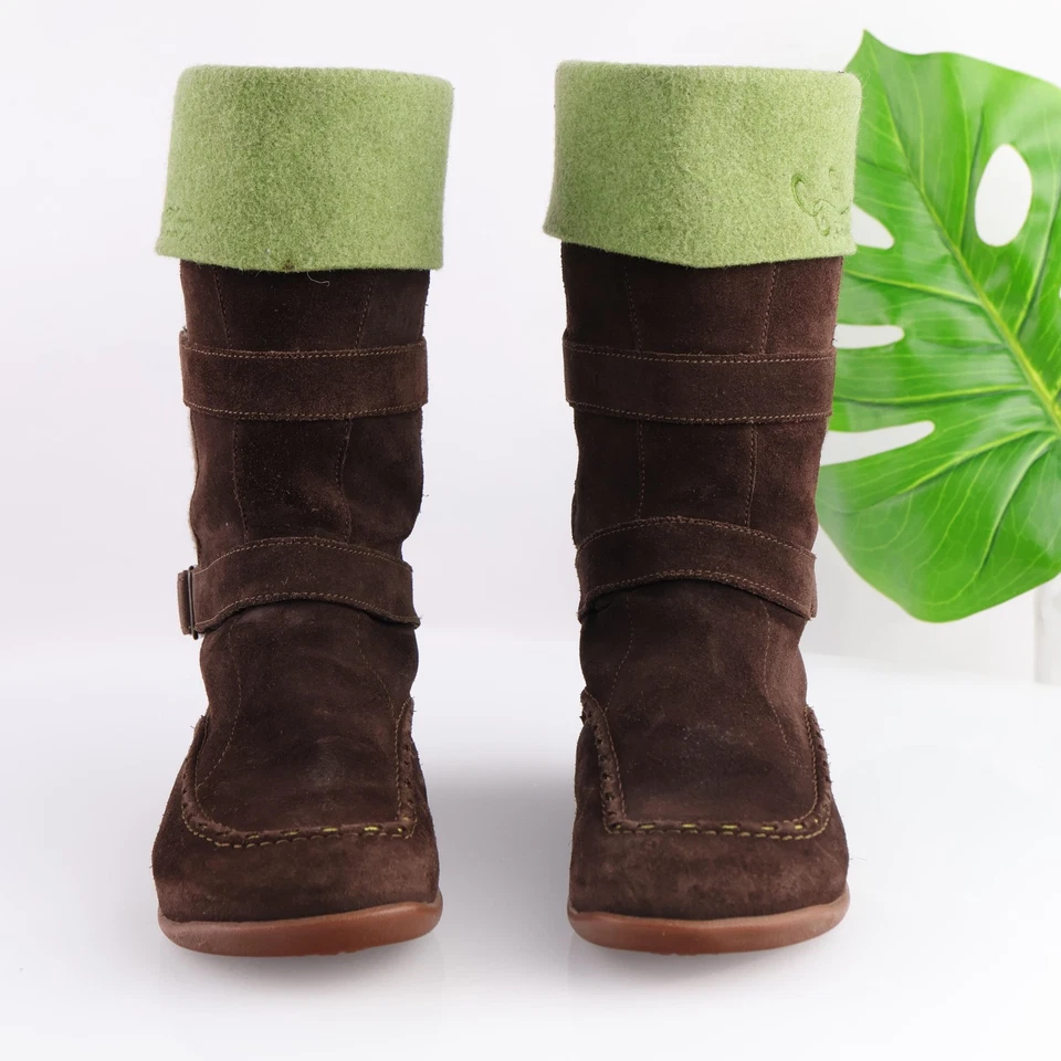 Botas Salomon para mujer talla 9,5 marrón gamuza verde lana puño hebillas planas Foto 2 de 4