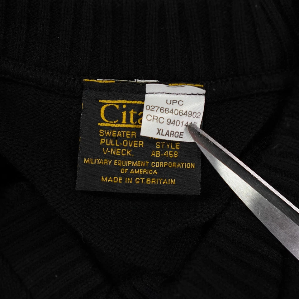 VTG Citadel Military Commando Sweater XL Black V-Neck Reinforced Elbows Shoulder - Image 3 of 4