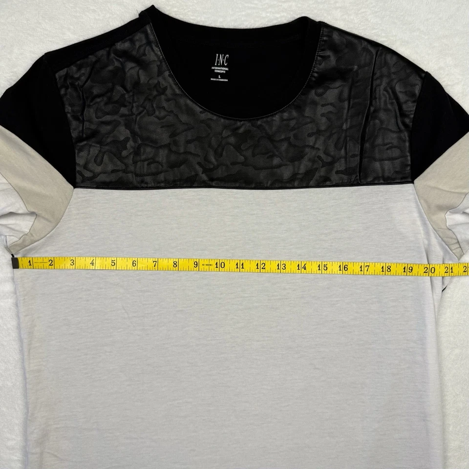 Camiseta INC International Concepts L Negra Taupe Marfil Imitación Cuero Borde Informal Foto 4 de 4