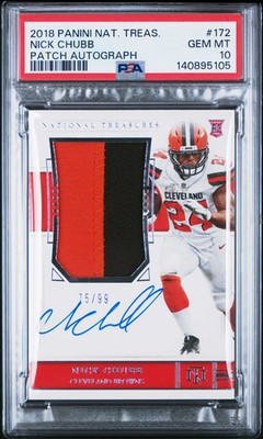 2018 Panini National Treasures Nick Chubb Patch Autograph #172 PSA 10