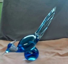 Vintage Murano Like Blue Art Glass Road Runner Hand Blown 15 Tall. Excellent Con