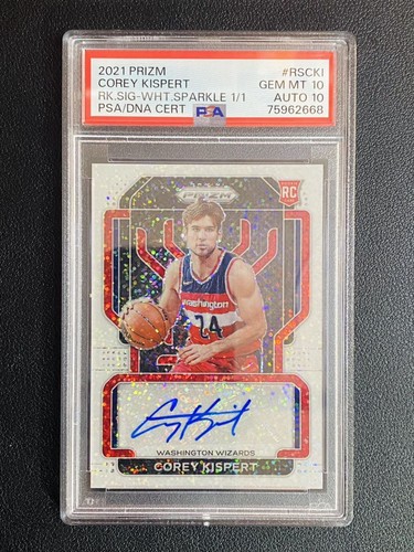 2021-22 Panini Prizm Corey Kispert Rookie Auto White Sparkle 1/1 1OF1 RC PSA 10