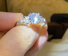 Blue CZ Engagement Ring Silver Plated Round Cut Size 10.5 Sparkle FREE  GIFT BOX