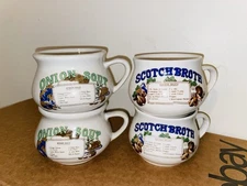 Vtg Ceramic Soup Recipe Bowls: Onion Soup and Scotch Broth, Set of 4