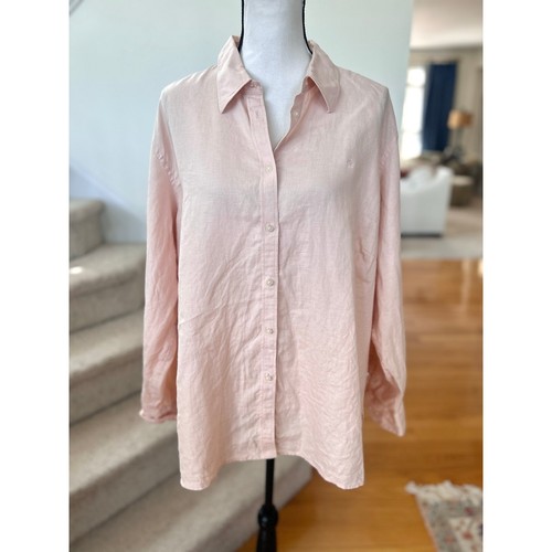 Vintage Ralph Lauren Blush Pink Linen Two Piece Button Down Skirt Set 18/2X - Picture 2 of 11