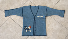 Blue Embroidered Chicken Chicks Sweater Button Cardigan Sz 8Y Cottage Granncore
