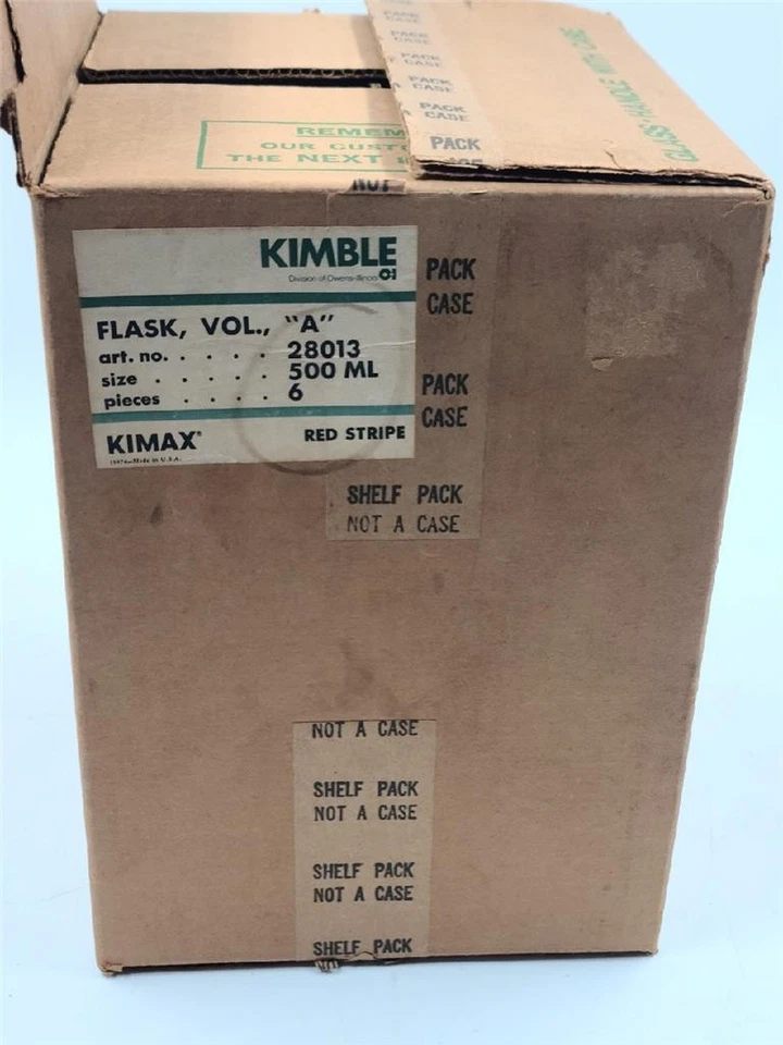 Lot of 6 New Kimble Kimax Red Stripe Lab Flask Vol. A #28013 500ml with Stoppers - Image 2 of 4