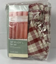 Essential Home 58” W X 24” L Tier Set Austin Plaid 1 Curtain 1 Valance