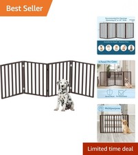 Versatile 4-Panel Freestanding Dog Gate - 72x24-Inch Retractable Wood Barrier