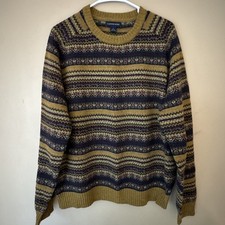 Lands  End Lambswool Fair Isle Sweater Mens L 42-44 Nordic Knit Winter Pullover