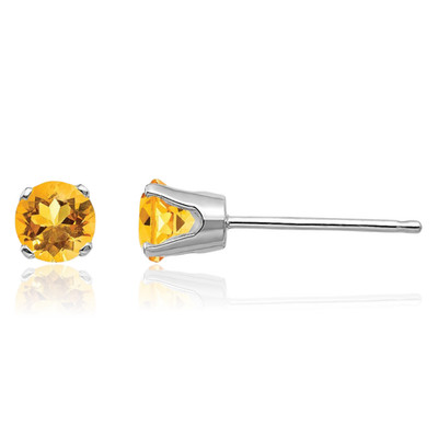 14K massiv Weißgold 0,50 ct gelber Citrin mittel Ohrstecker 4 mm Rundschliff,