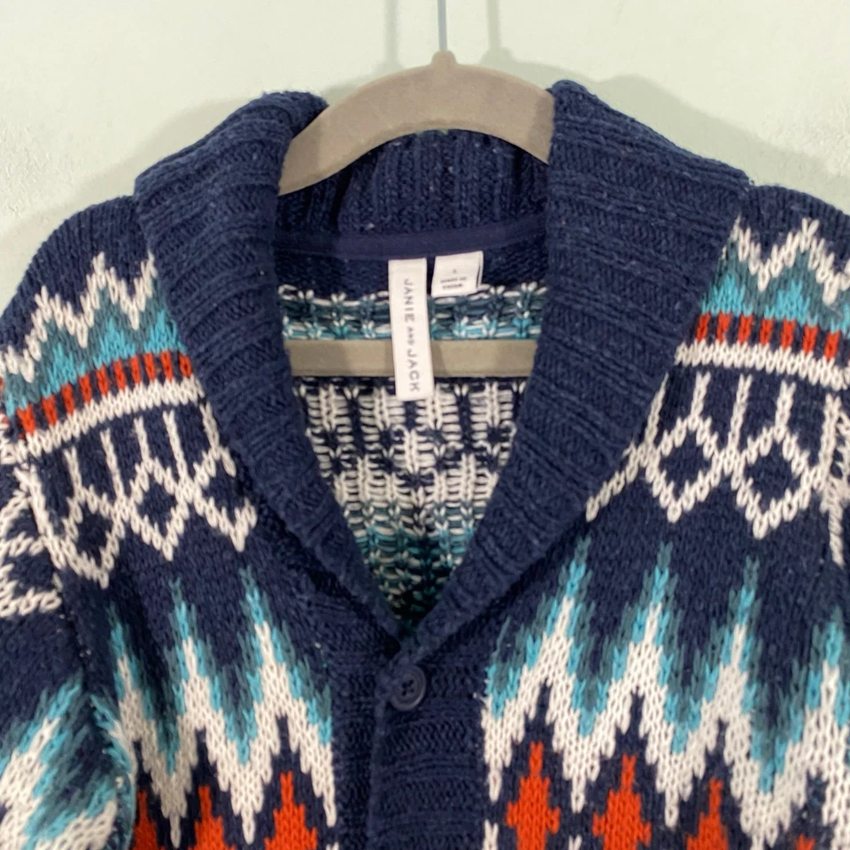 Janie & Jack Boy's Multicolor Fair Isle Button Up Cardigan Size 5 - Image 2 of 4