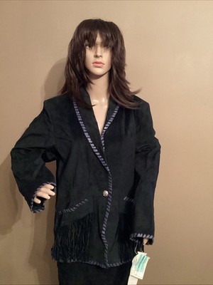 Women s Vanna White Original Size 14 Suede Skirt & Fringe Jacket Black & Purple