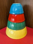 VTG PYREX SET (4) PRIMARY COLORS MIXING BOWLS #'s 401-404  "NEAR MINT"