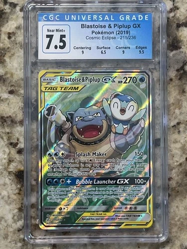 Blastoise & Piplup Alternate Full Art 215/236 Pokemon CGC 8 / Old 7.5