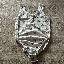 Vintage Victoria  s Secret Sz L Floral Cotton Casual Bodysuit 1989  1991 Lace Snap