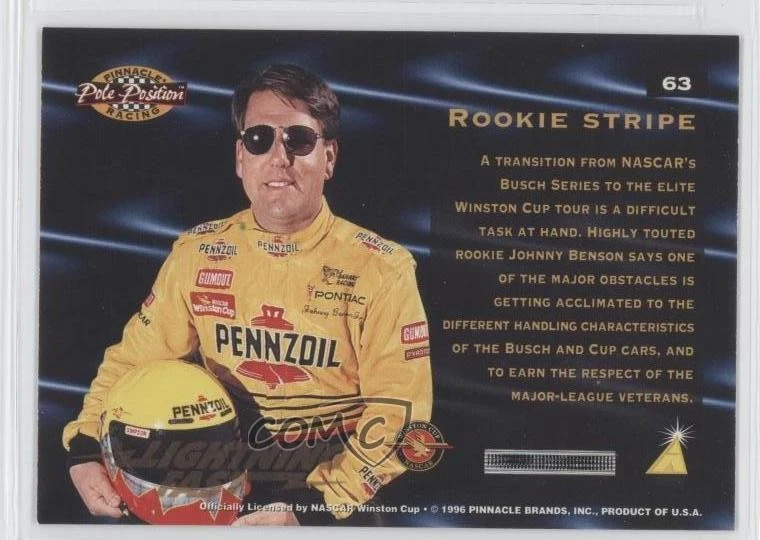 1996 Pinnacle Pole Position Rookie Stripe Lightning Fast Johnny Benson Jr #63 - Image 2 of 2