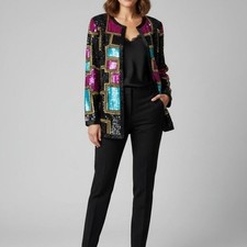 Vintage 80s Carina Silk Beaded Sequin Jacket Black Evening Blazer Size L