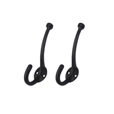 QCAA Zinc Diecast Coat Hook, Flat Black, 2 Pack
