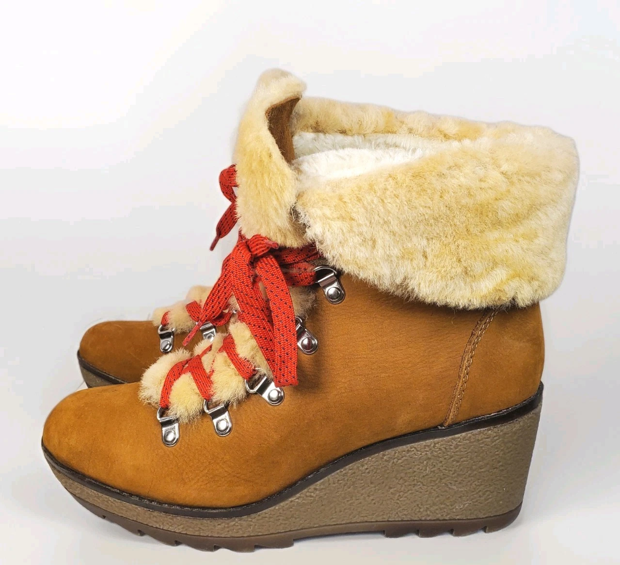 J Crew Fur Lined Winter Nordic Wedge Snow Boots in Luxe Pecan K2901 Size 10