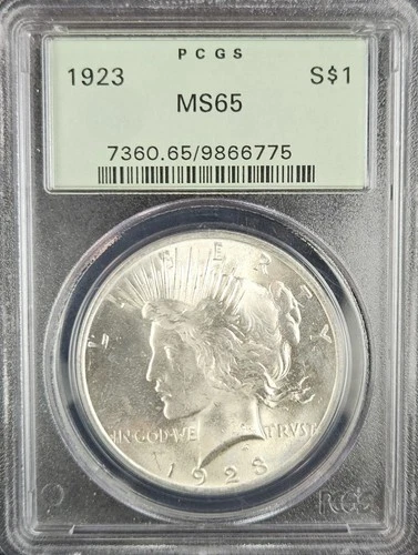 1923-P Peace Dollar PCGS GEM MS65 BLAZING WHITE Old Green Holder PQ!
