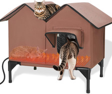 Large Heated Cat House for outside in Winter, Elevated Waterproof Cat House for